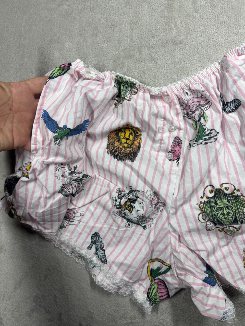 Katie Kime X Wicked Pink White Striped Boxer Style Floral Lace PJ Shorts Medium - Picture 4 of 16